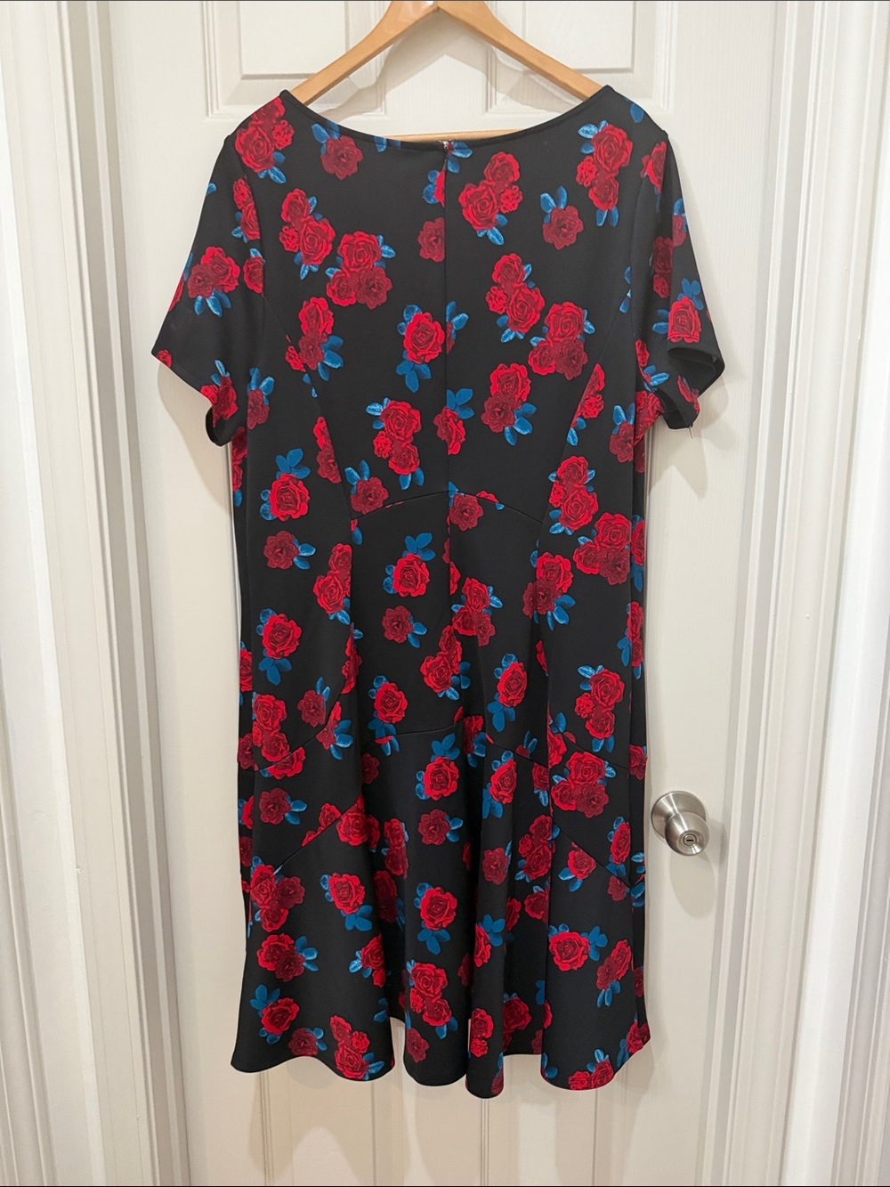 Lane Bryant Black Dress with Red Rose and Blue Leaf Print - Picture 3 of 3